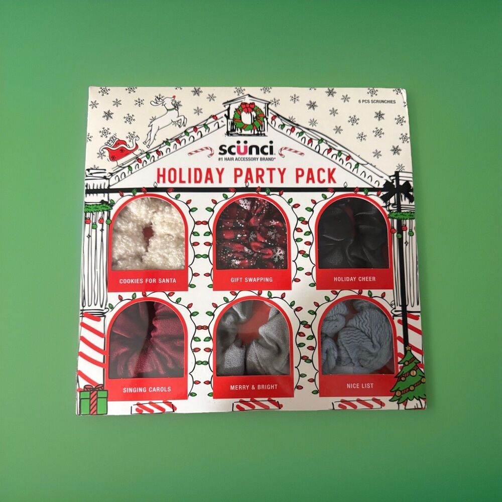 Scunci 6 Piece Hair Scrunchie Holiday Party Pack Gift Set Christmas